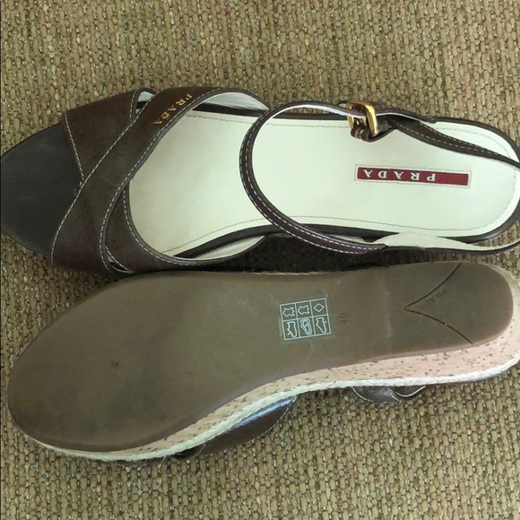 Prada Brown Leather Wedge Sandals - Picture 5 of 5